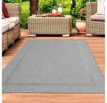 TeppichHome24 Sisalteppich indoor & outdoor mit Bordüre (140x200cm) grau