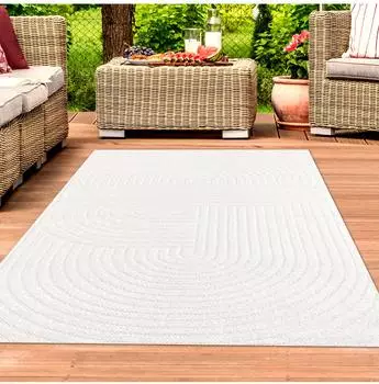 TeppichHome24 Stylische In- und Outdoor Teppich (80x250cm) creme