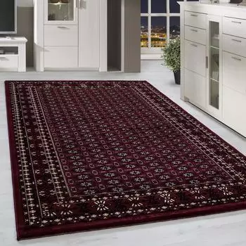 HomebyHome Orient Teppich Kurzflor Bordüre Rot/Beige 240x340cm