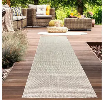 Carpetia Außenteppich Balkon wetterbeständig Flachgewebe unifarben in beige 80x250 cm