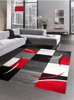 Carpetia Designer Teppich Wohnzimmerteppich karo rot grau creme schwarz 80x300 cm
