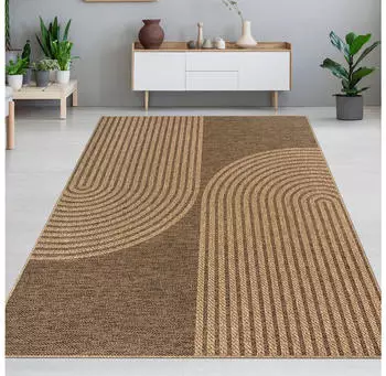 Carpetia In- & Outdoor Teppich mit geometrischem Bogenmuster in braun beige 200x290 cm