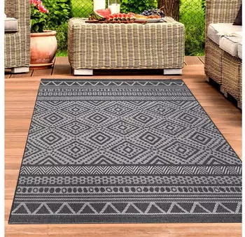 Carpetia In- & Outdoorteppich im Ethno-Design - Modernes Muster in Anthrazit-Creme 200x280 cm