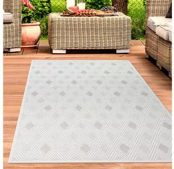 Carpetia In- und Outdoorteppich Terassenteppich Wohnzimmerteppich mit Rautenmuster in Creme 160x230 cm