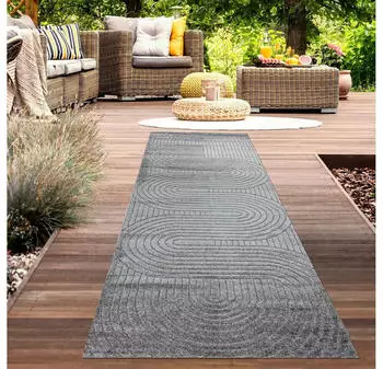 Carpetia Moderner Outdoor Teppich Wetterfest Terrasse Balkon Boho-Style hochwertig pflegeleicht Anthrazit 80x250 cm