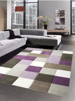 Carpetia Moderner Teppich Kurzflor Teppich Karo pastell lila beige creme braun 200x290 cm