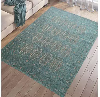 Carpetia Moderner Teppich strapazierfähig pflegeleicht mit klassischem Muster in petrol gold 135x200 cm