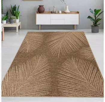 Carpetia Stilvoller In- und Outdoorteppich im tropischen Blättermuster in Beige Braun 120x170 cm