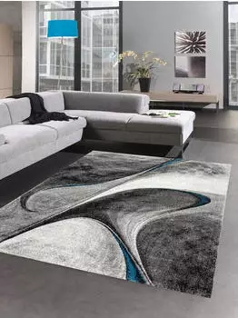 Carpetia Teppich modern Wohnzimmerteppich abstrakt in grau blau 200x290 cm