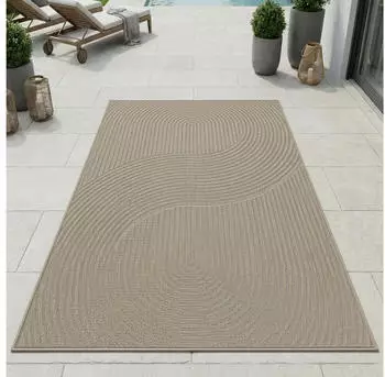 Carpetia Teppich Outdoor grafisches Linienmuster wetterfest Terrasse Balkon Beige 140x200 cm
