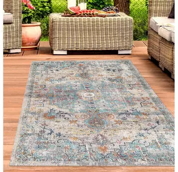 Carpetia Teppich Outdoor Orientteppich Ornamente Wohnzimmerteppich Vintage in grau blau 120x170 cm