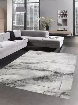 Carpetia Teppich Wohnzimmer Designerteppich Marmorteppich grau 200 cm Quadrat