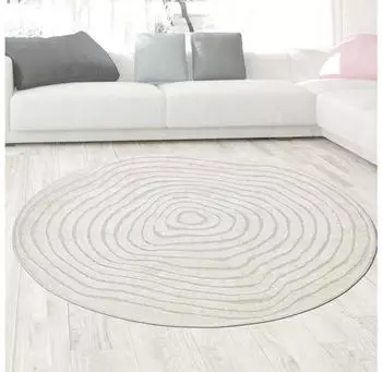 Carpetia Wohnzimmer- und Kinderzimmerteppich in Beige mit Kreisförmigem Jahresringe Muster 120 cm Rund