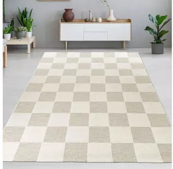 Carpetia Wohnzimmerteppich im Karomuster flauschig robust in Creme Beige 240x340 cm