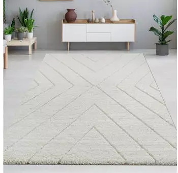 Carpetia Zeitlose Eleganz: Stilvoller 3D-Teppich mit skandinavischem Rautenmuster in Weiß und Creme-beige 160x230 cm