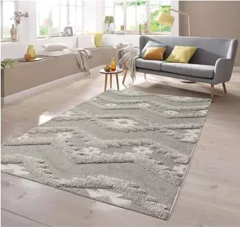 TeppichHome24 In- & Outdoor Teppich Sisal Optik Rautenmuster mit flauschigem Hoch Tief Effekt (140x200cm) grau