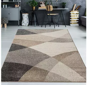 TeppichHome24 Moderner Teppich mit geometrischen Muster (200x280cm) grau beige