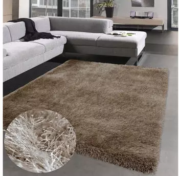 Carpetia Einfarbiger Hochflor-Teppich glänzend& weich beige 80x150 cm