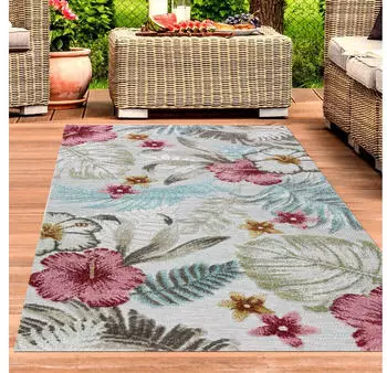 Carpetia In- & Outdoor Teppich Blumen Muster mit 3d-Effekt in Türkis Bunt 200x290 cm