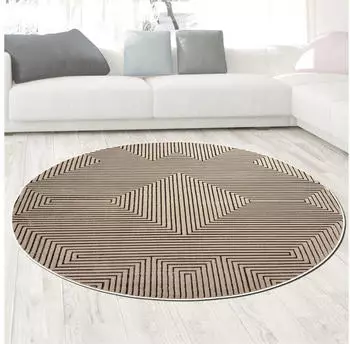Carpetia Kurzflorteppich Beige geometrisches Design mit Glanzeffekt modern und pflegeleicht 120 cm Rund
