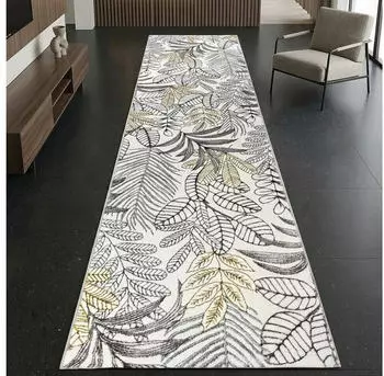 Carpetia Kurzflorteppich Creme Blätterdesign mit Glanzoptik 80x300 cm