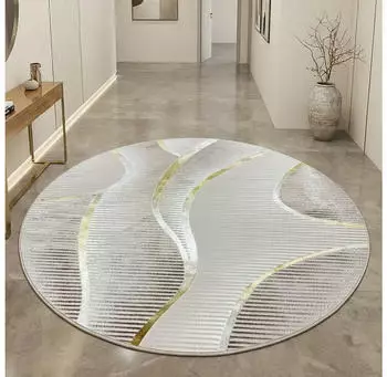 Carpetia Kurzflorteppich Creme geschwungene Linien modern mit Glanzeffekt 120 cm Rund