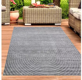 Carpetia Moderner Outdoor Teppich Wetterfest Terrasse Balkon Boho-Style hochwertig pflegeleicht Anthrazit 120x160 cm