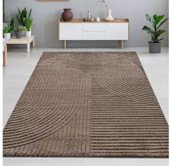 Carpetia Moderner Teppich mit Bogenmuster Pflegeleicht und Strapazierfähig in Braun 140x200 cm