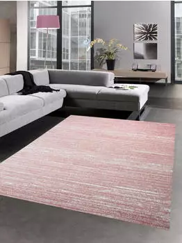 Carpetia Moderner Teppich Wohnzimmerteppich Kurzflor uni rosa meliert 80x300 cm