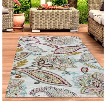 Carpetia Teppich Outdoor Wohnzimmer Blumen Muster 3d-effekt creme grau bunt 200x290 cm