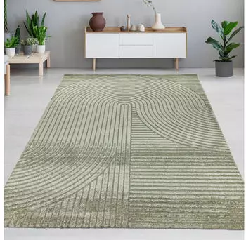 Carpetia Teppich Wohnzimmer Höheneffekt im Bogenmuster in grün 160x230 cm