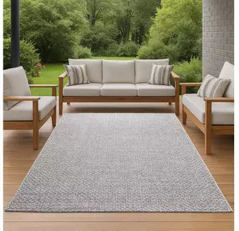 TeppichHome24 In- & Outdoorteppich Balkon wetterfest Flachgewebe unifarben (240x340cm) grau