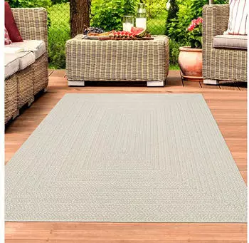 TeppichHome24 Langlebiger Outdoor-Teppich im Jute-Look Terrassen- und Gartenteppich (120x170cm) Creme