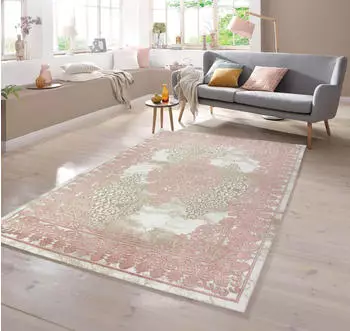 TeppichHome24 Teppich Vintage (200x290cm) Rosa Beige Creme