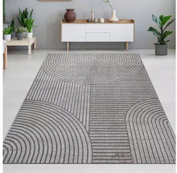 Carpetia Designteppich grau mit Relieflinien modern & pflegeleicht 120x170 cm