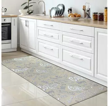 Carpetia Küchenläufer I beige I waschbar I „Coffee“ Schriftzug in weiß 80x250 cm