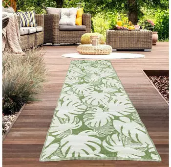 Carpetia Recyclebarer wasserfester Outdoor-Teppich in grün creme 90x300 cm
