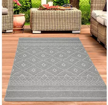 Carpetia Sisal Teppich indoor & outdoor Terrasse Balkon Wohnzimmer Küche Zickzack Rauten Design in grau 120 cm Rund
