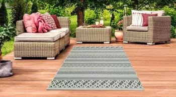 TeppichHome24 In- & Outdoor Teppich Sisal Optik Rauten Diamantenmuster (160cm Rund) grün sand