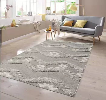 TeppichHome24 In- & Outdoor Teppich Sisal Optik Rautenmuster mit flauschigem Hoch Tief Effekt (200x290cm) grau