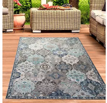 Carpetia Teppich Outdoor Orientteppich Wohnzimmerteppich Ornamente in grau blau 160x230 cm