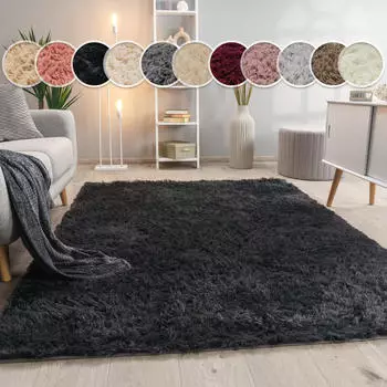 Paco Home Hochflor-Teppich Silky 591 (140x200cm) grau (anthrazit)