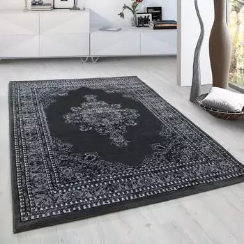 HomebyHome Kurzflor-Orientteppich Ornament Bordüre Schwarz/Grau (240x340cm)