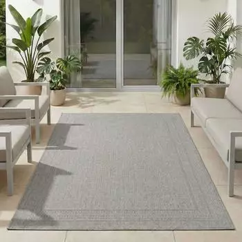 CarpetSale24 Outdoor-Teppich, einfarbig mit Bordüre, grau, 200x290cm, UV-beständig