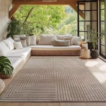 HomebyHome Kurzflor-Teppich beige, Hoch-Tief-Effekt, waschbar, outdoor, 280x370cm