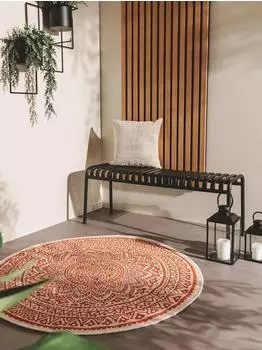Benuta Cleo In- & Outdoor-Teppich, rund, Kunstfaser, orange, &oslash; 120cm