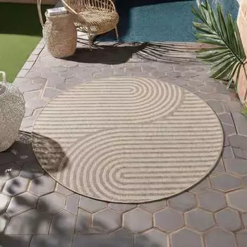 HomebyHome Outdoor-Teppich rund, beige, wetterfest & UV-beständig, 200cm