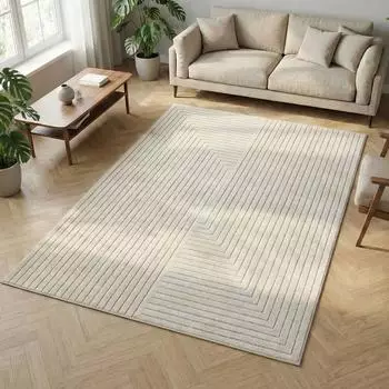 CarpetSale24 Kurzflor-Teppich creme, Hoch-Tief-Effekt, Outdoor, 240x340cm (MN-NOVA2403401202CREAM)