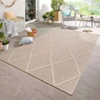 CarpetSale24 Boho Outdoor-Teppich Flachgewebe Hoch-Tief-Effekt beige 80x250cm (MN-PATARA802504952BEIGE)