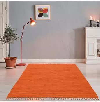 Theko Happy Cotton Fleckerl Teppich Baumwolle, handgewebt, terra, 120x180cm (120996)